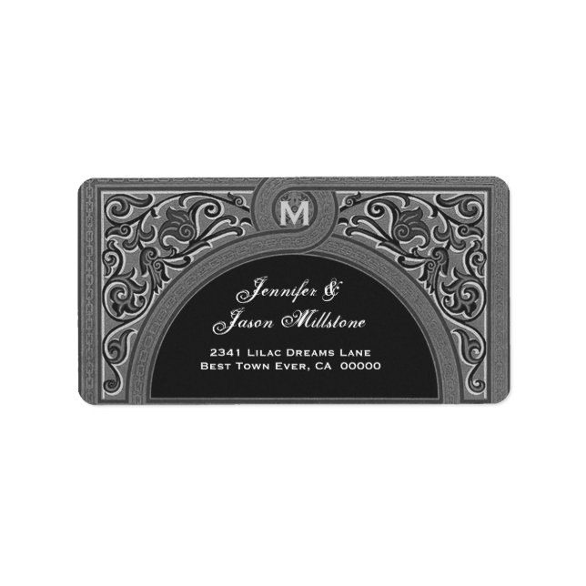 ÉTIQUETTE DE ADRESSE Mariage d'arche florale NOIR  (Devant)