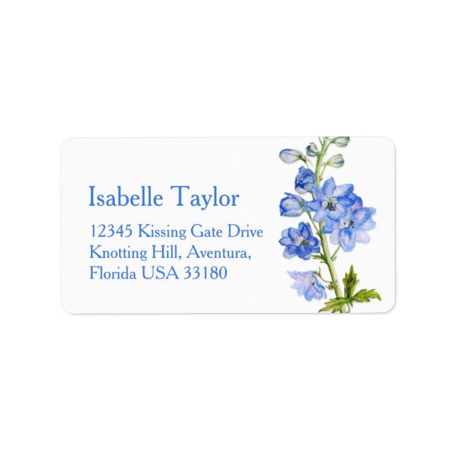Étiquette de adresse mariage de Delphinium peint e (Devant)