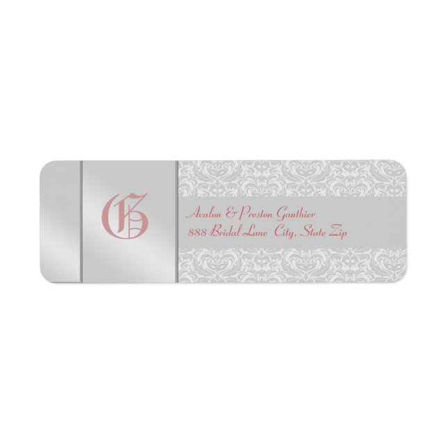 Étiquette de adresse Mariage de monogramme rose ar (Devant)