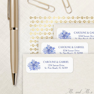 Étiquette de adresse Mariage Floral bleu français