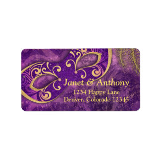 Étiquette de adresse Mariage masquade violet or