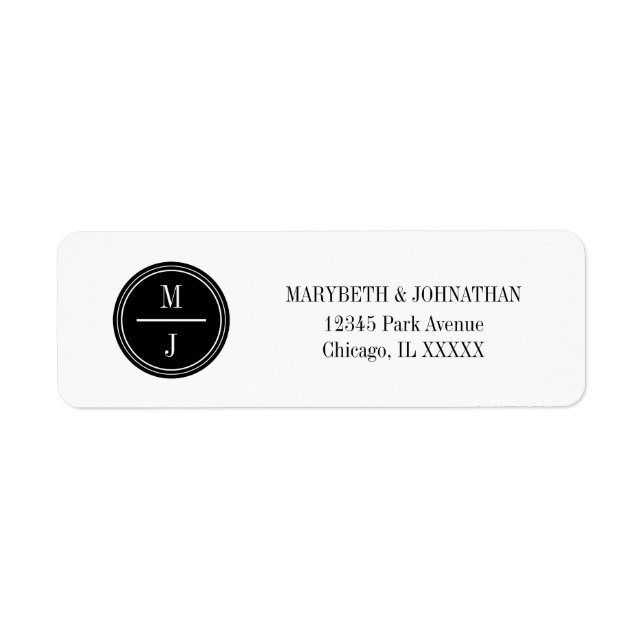 Étiquette de adresse Mariage Monogram simple et él (Devant)