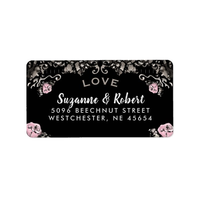 Étiquette de adresse Mariage noir blanc et rose (Devant)