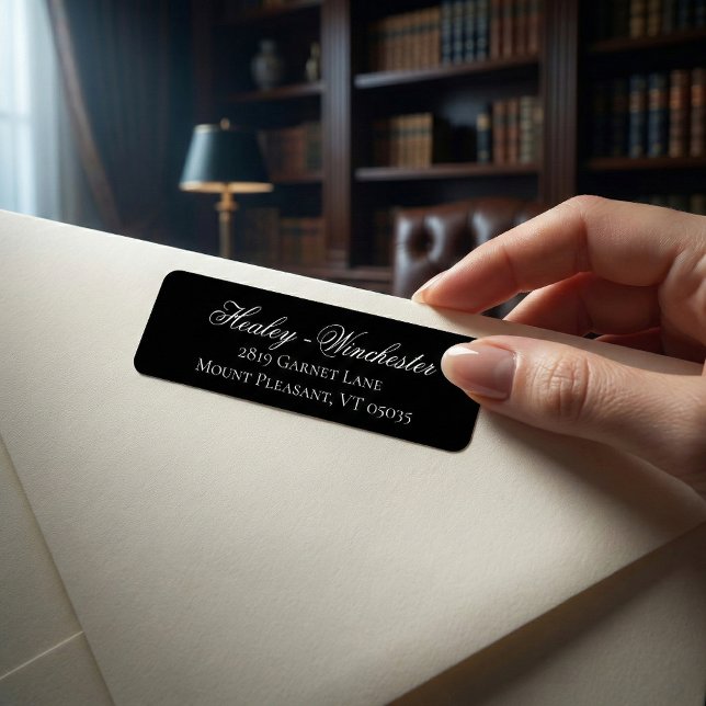 Étiquette de adresse Mariage noir et blanc élégant (Créateur téléchargé)