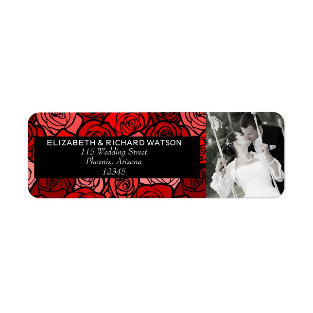 Étiquette de adresse Mariage vintage de roses roug (Devant)