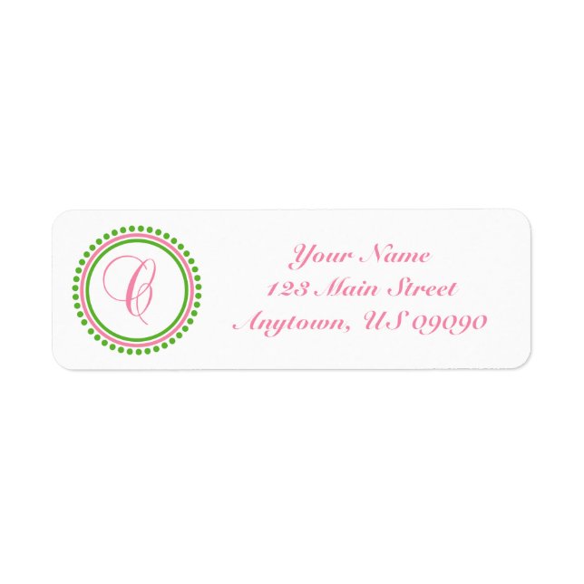 Étiquette de adresse Mongramme du cercle C (rose / (Devant)