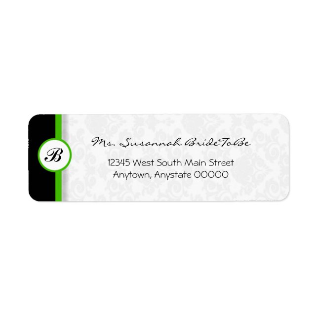 Étiquette de adresse Monogramme Damask vert (Devant)