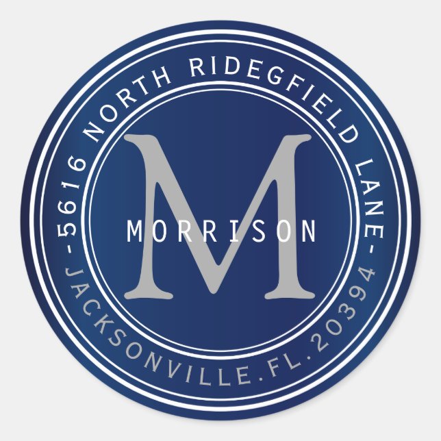 Étiquette de adresse monogramme en bleu marine 2 (Devant)
