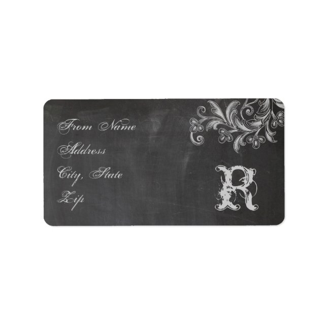 Étiquette de adresse Monogramme Floral Chalkboard (Devant)