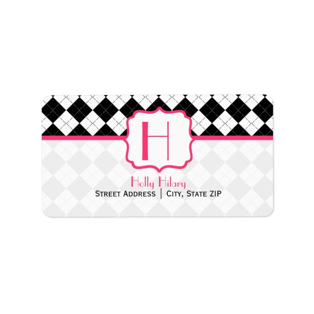 Étiquette de adresse Monogramme - Jacquard noir et (Devant)