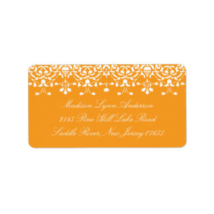 Étiquette de adresse orange de retour de dentelle