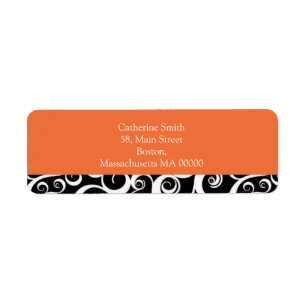 Étiquette de adresse Orange et Noir Damask Swils