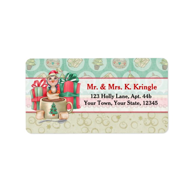 Étiquette de adresse Penguin de cacao de Noël (Devant)