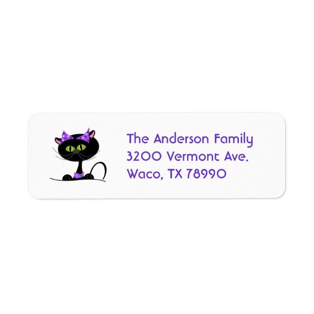 Étiquette de adresse personnalisé de chat noir (Devant)