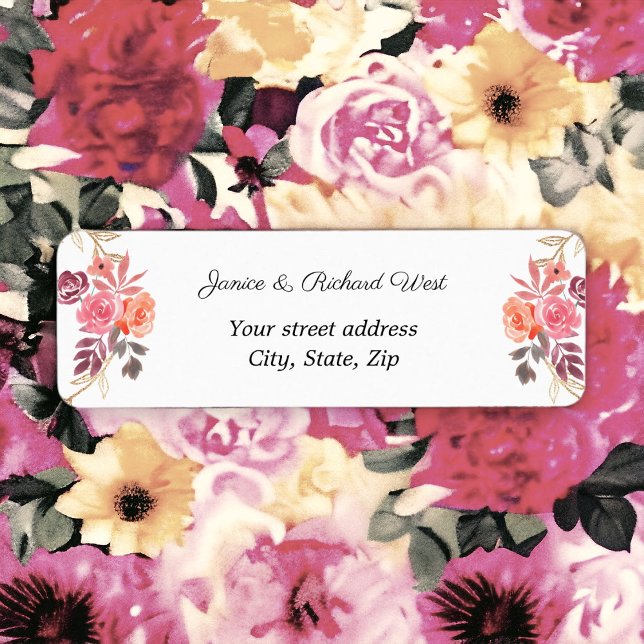 Étiquette de adresse personnalisé Peach Gold Flora (Matching return address labels )