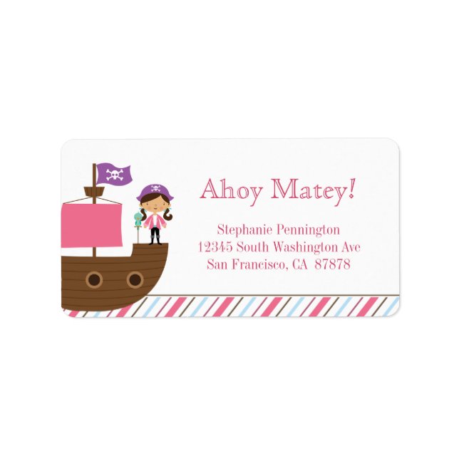 Étiquette de adresse pirate de la mignonne fille r (Devant)