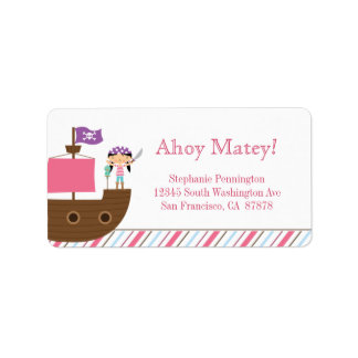 Étiquette de adresse pirate de la mignonne fille r