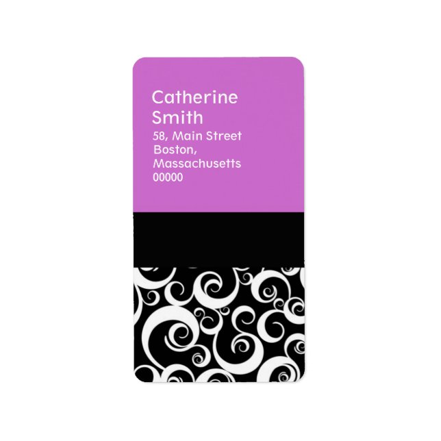 Étiquette de adresse pourpre et noir Damask torse (Devant)