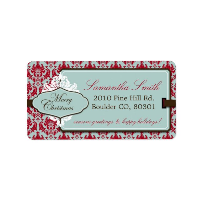 Étiquette de adresse rétro de Noël Brocade (Devant)