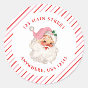 Étiquette de adresse rétro père Noël rose