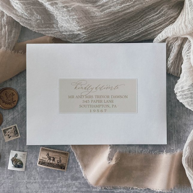 Étiquette de adresse romantique d'or et d'ivoire (Créateur téléchargé)