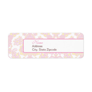 Étiquette de adresse rose et jaune élégant de