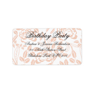 Étiquette de adresse rose et noir de Damas Floral