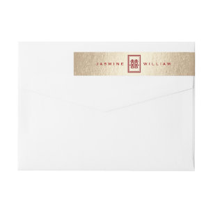 Étiquette de adresse rouge de bonheur de mariage