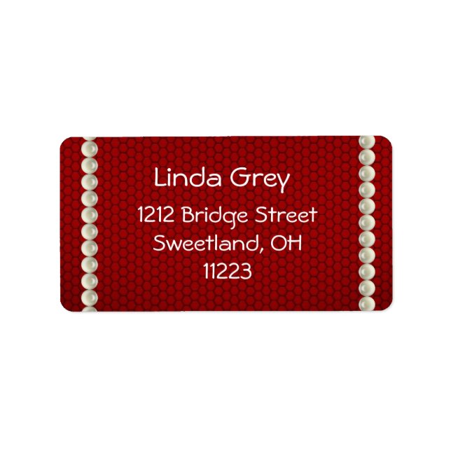 Étiquette de adresse rouge perles blanches (Devant)