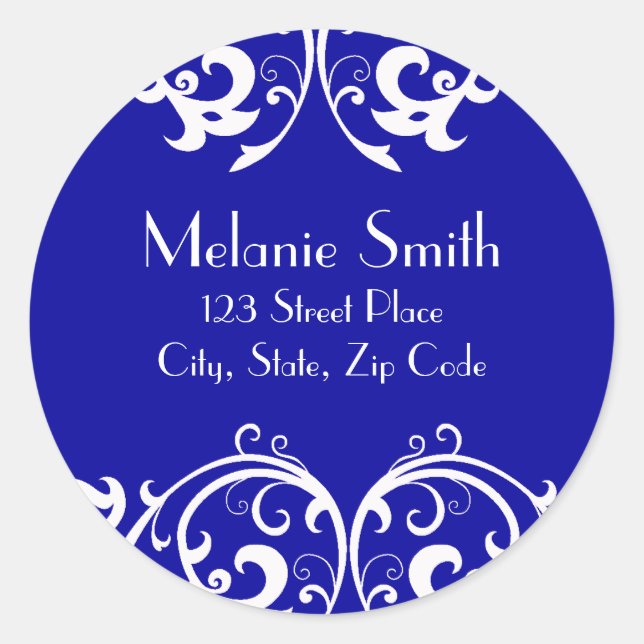 Étiquette de adresse Royal Blue and White Damask (Devant)