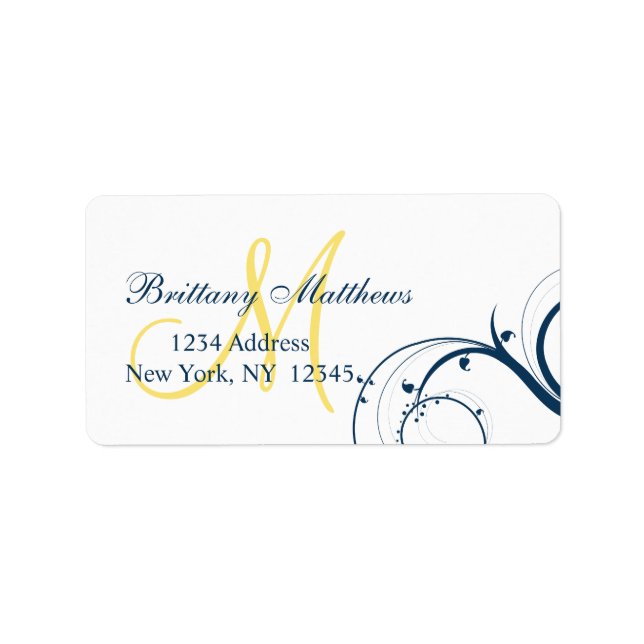 Étiquette de adresse RSVP de mariage bleu jaune (Devant)