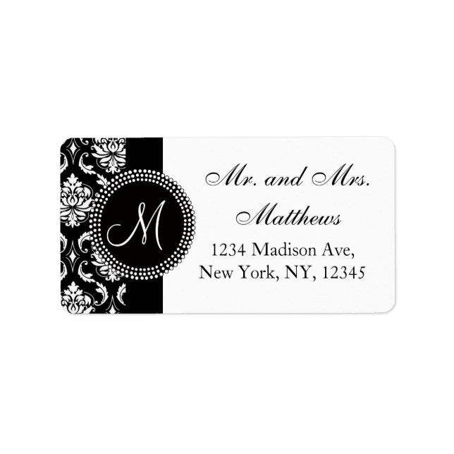 Étiquette de adresse RSVP Mariage damassé noir (Devant)