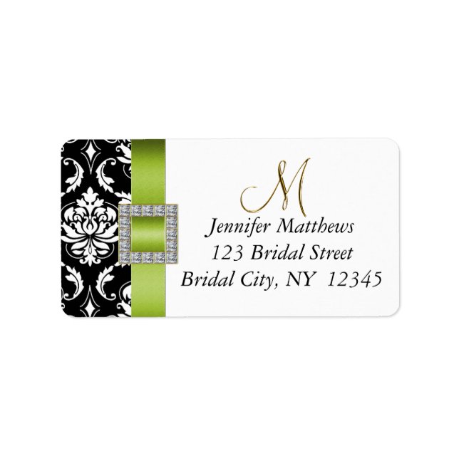 Étiquette de adresse RSVP Mariage damassé noir ver (Devant)