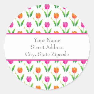étiquette de adresse "Tulipes d'aquarelle rose et