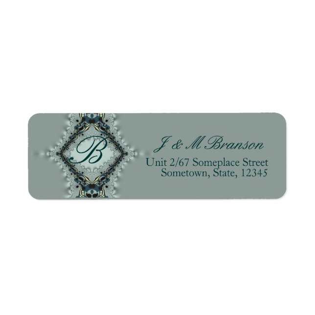 Étiquette de adresse Turquoise Monogram Satin Lace (Devant)
