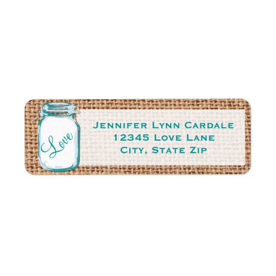Étiquette de adresse turquoise rustique de mariage