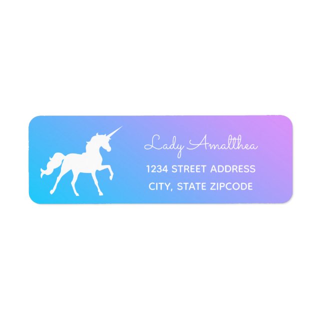 Étiquette de adresse Unicorne Bleu Et Violet (Devant)