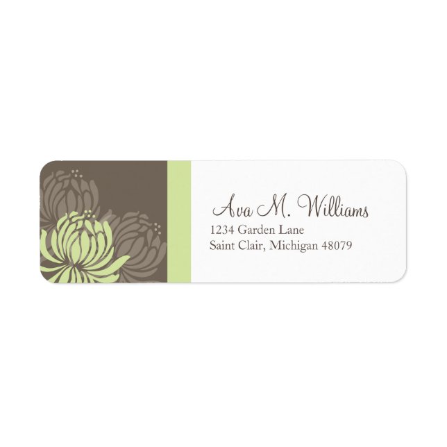 Étiquette de adresse vert et Brown Chrysanthemum (Devant)