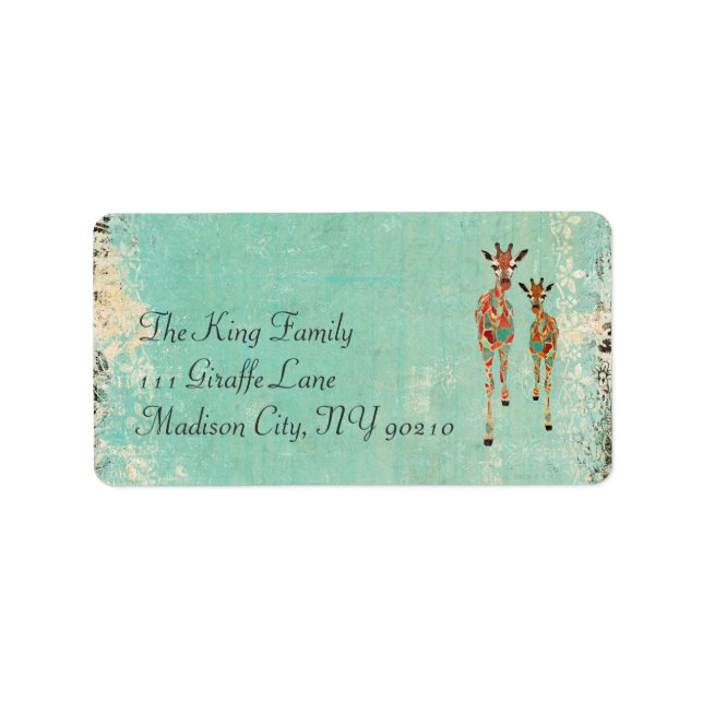 Étiquette de adresse Vintage Azure & Amber Giraffe (Devant)