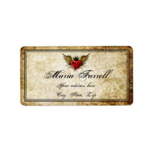 Étiquette de adresse vintage de coeur ailé de tato