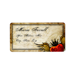 Étiquette de adresse vintage de coeur ailé de tato