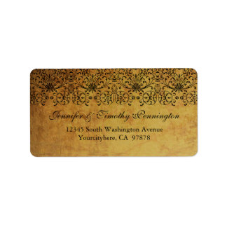 étiquette de adresse vintage de damas en or noir