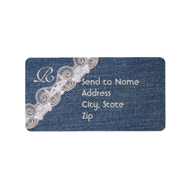 Étiquette de adresse vintage Denim et Lace Monogra (Devant)