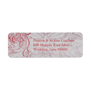Étiquette de adresse vintage Rococo Red Scroll Dam