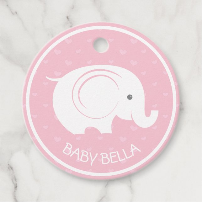 Étiquette de Baby Shower avec éléphant pour fille (Devant)