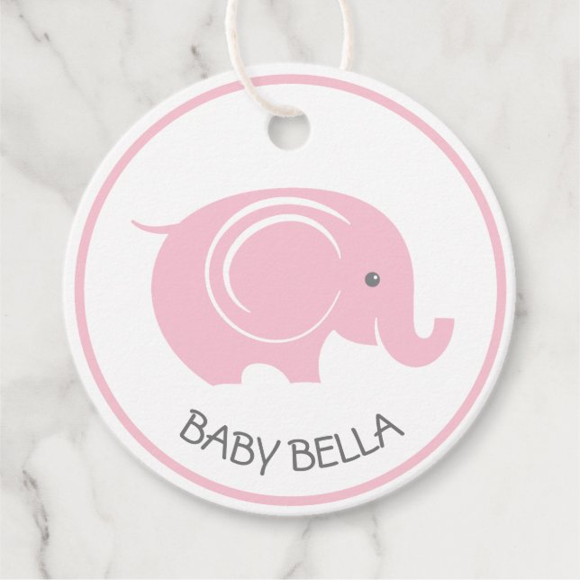 Étiquette de Baby Shower avec éléphant pour fille (Devant)