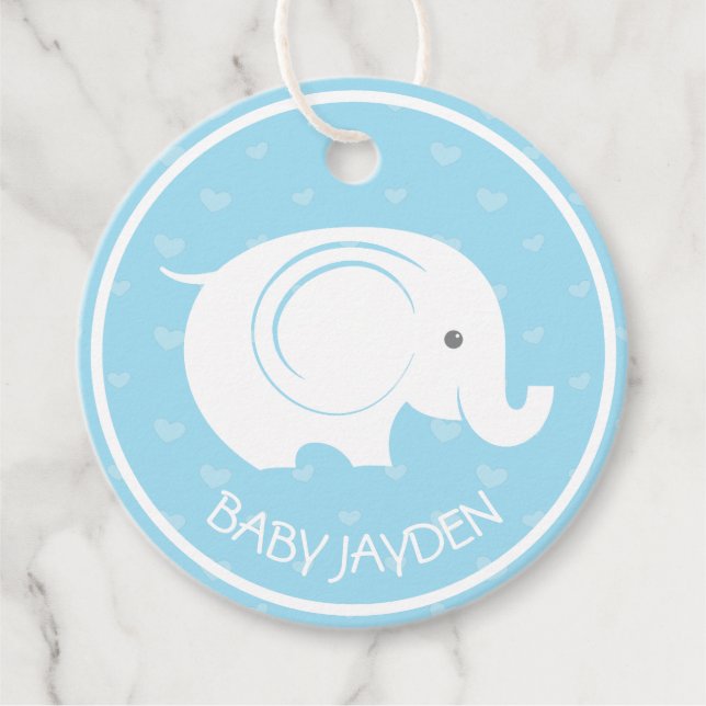 Étiquette de Baby Shower avec éléphant pour garçon (Devant)