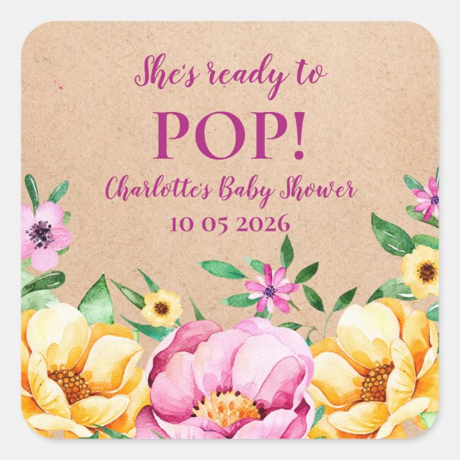 Étiquette de Baby Shower Fleurs printanières Elle  (Devant)