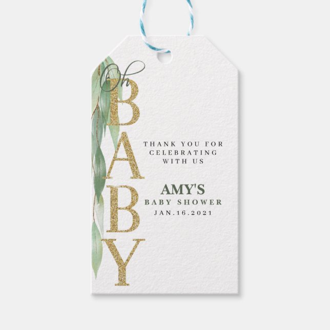 ÉTIQUETTE DE BABY SHOWER|Merci|eucalyptus (Devant)