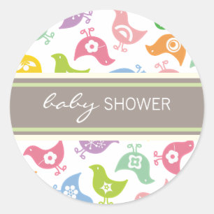 Étiquette de Baby shower Retro Rainbow Chicks / St